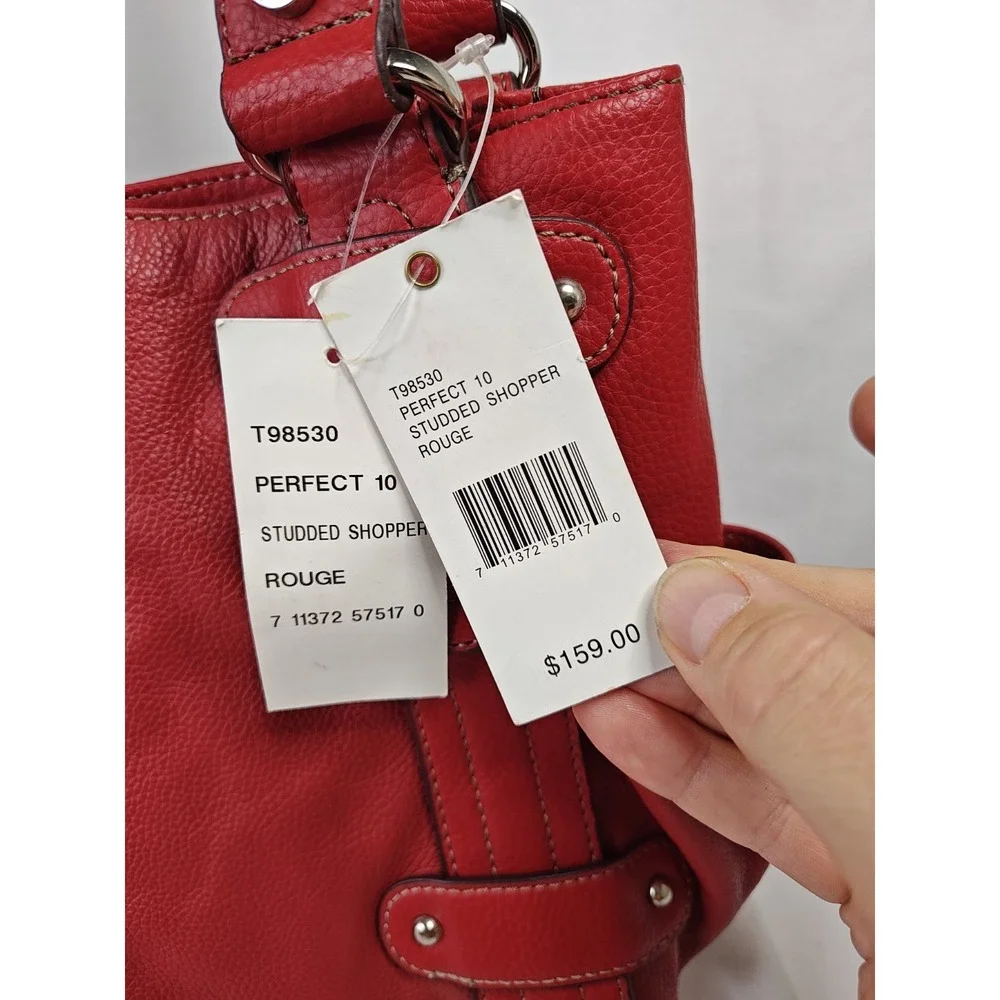 Tignanello Red Leather Perfect 10 Studded Shopper Tote Shoulder Bag NWT T98530